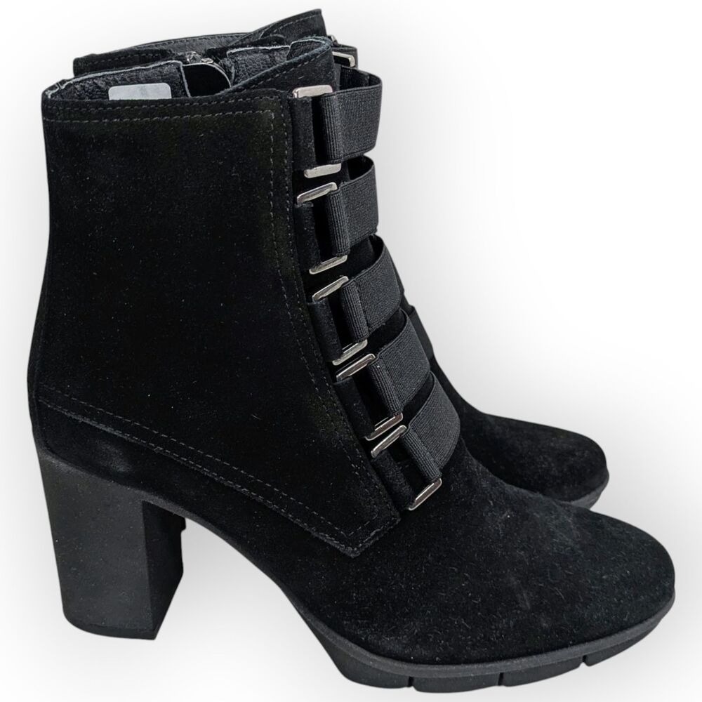 NEW The Flexx Women's Strap Tease Black Waterproof Suede Heeled Boot Size 6 M - Picture 3 of 8